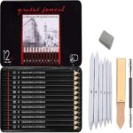 12 Artist Graphite Drawing Pencil Set With Metal Case for Sketching and Drawing