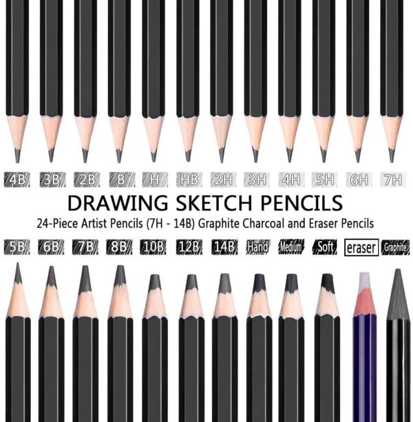 24 Pcs Professional Drawing And Sketching Pencil Set For Artists - Image 3