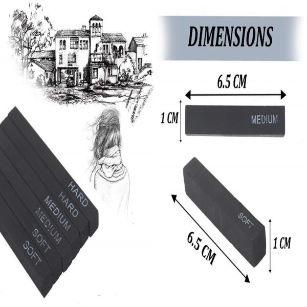 Pack of 6 Compressed Charcoal Sticks For Drawing Shading- Soft, Medium & Hard - Image 4