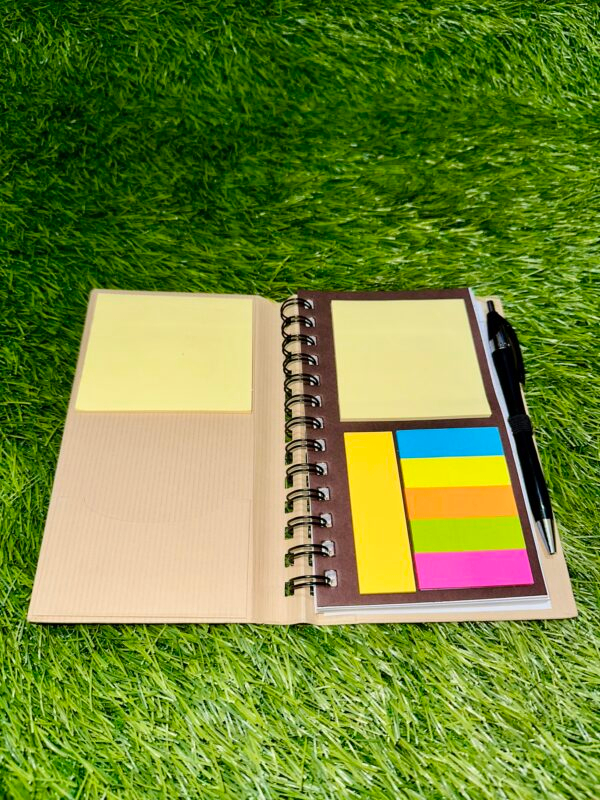 Brown Memo NotePad/NoteBook Sticky Notes Spiral Diary Craft Hardbound Cover Journal Diary for School, College, Office & Home Study 80 GSM- A5 Size (With Pen) - Image 3