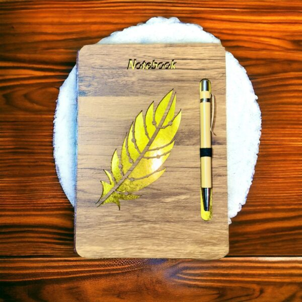 Wooden Design Diary With Pen Useful Gift Set Notebook Journal Diary For Personal & Home Study, Office & College Use 80 GSM- A5 Size (Gold Feather Design)