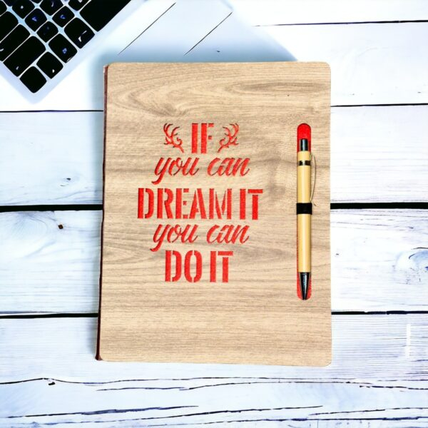 Wooden Design Diary With Pen Useful Gift Set Notebook Journal Diary For Personal & Home Study, Office & College Use 80 GSM- B5 Nescafe Size (Red Quotes Design)