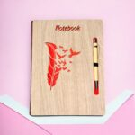 Wooden Design Diary With Pen Useful Gift Set Notebook Journal Diary For Personal & Home Study, Office & College Use 80 GSM- B5 Nescafe Size (Red Feather Design)