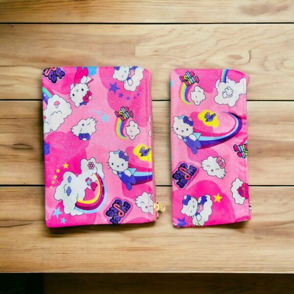 Hello Kitty Pencil Storage Stationery Pouches for Boys and Girls Soft Cute Cotton Pouches for Student and Artist- 2 Pcs Pink (Small & Big)