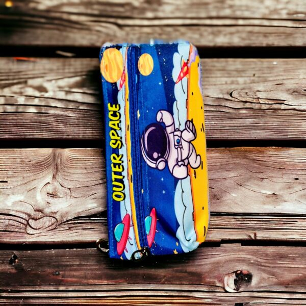 Space Pencil Dual Zip Storage Stationery Pouches for Boys and Girls Soft Cute Cotton Pouches for Student and Artist