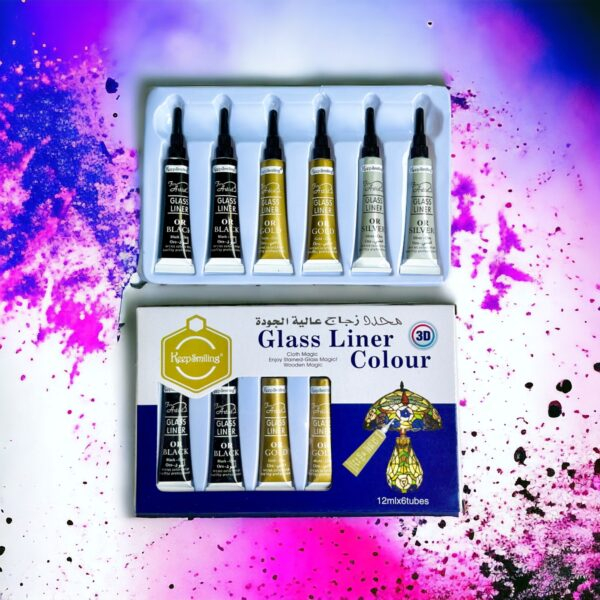 Glass Liner Colors 3D Glass Color With Gold, Silver and Black Glass Paint Outliner Art and Crafts Supplies, Non-Toxic, Opaque Finish, Heat-Resistant Formula- 12ml*2 Pcs Each