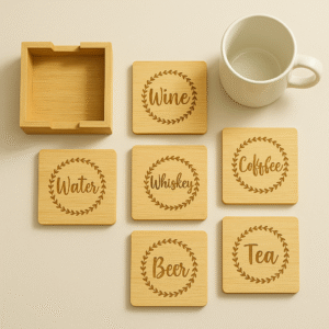 Bamboo Drink/Tea Coasters with Holder - Set of 6, Stylish Drink Coasters for Home & Office Decorative for Wine, Coffee, Tea, Beer, Water, Whiskey