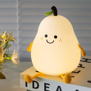 Silicone Pear Night Lamp, Touch Control Color-Changing LED Light with 7 Colors