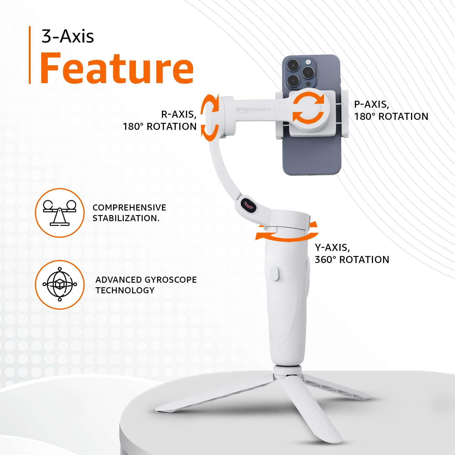 3-Axis Gimbal Stabilizer | Advanced Gyroscope | Shake-Free Footage | Face Tracking and Object Tracking | 2500mAh Battery - Image 3