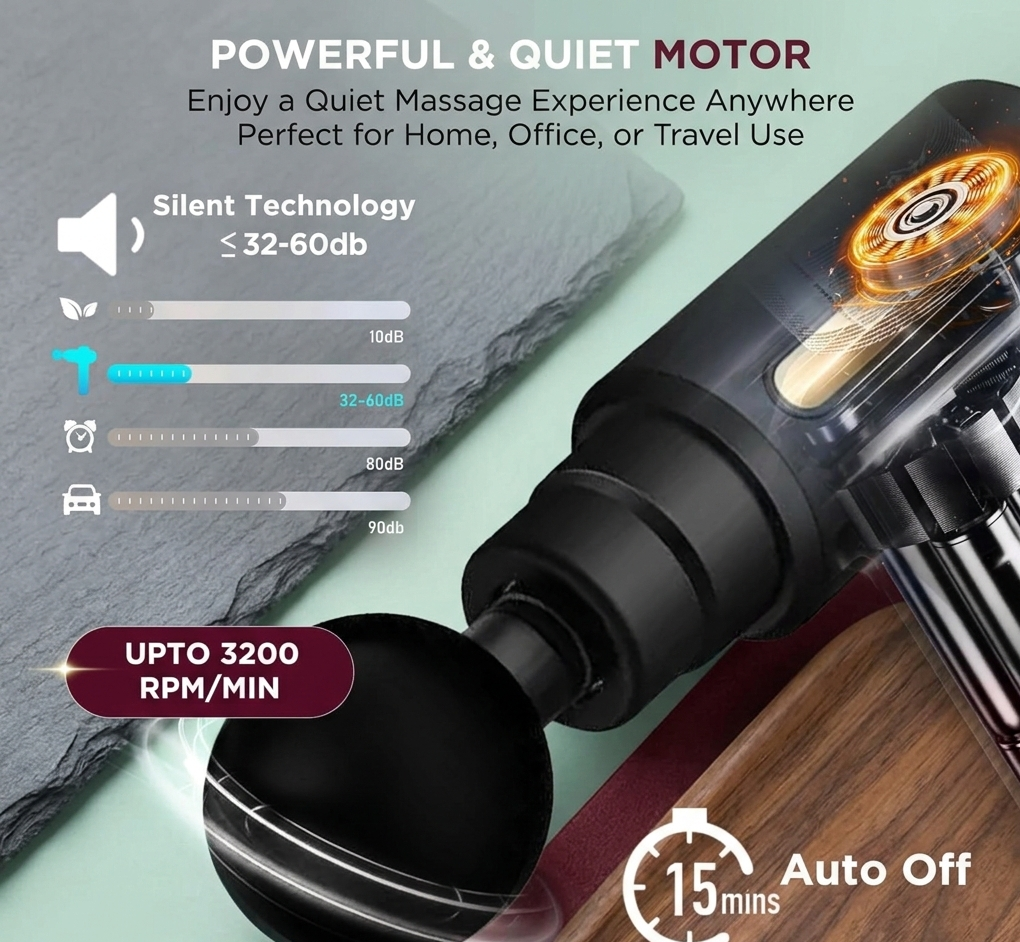 Rechargeable Handheld Gun Massager Machine for Deep Tissue Muscle Massage Body Relaxation Pain Relief Muscle Relaxation - Image 3